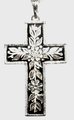 Vintage 1960s Toledo Damascene Cross Pendant – Silver Filled Floral Design