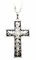 Vintage 1960s Toledo Damascene Cross Pendant – Silver Filled Floral Design