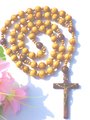 Large Handmade Wood Rosary, Natural Beads, Jesus Cross Wall Hanging