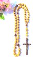Large Handmade Wood Rosary, Natural Beads, Jesus Cross Wall Hanging
