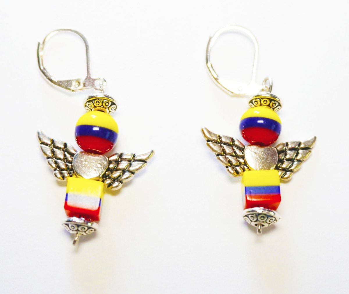 Colombian Angel Earrings, Tricolor Beaded Jewelry