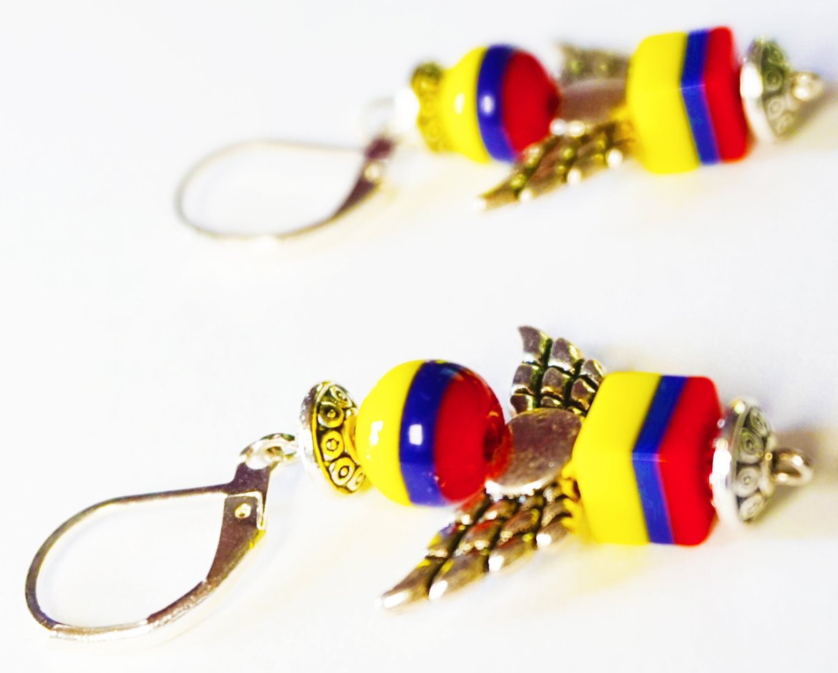 Colombian Angel Earrings, Tricolor Beaded Jewelry