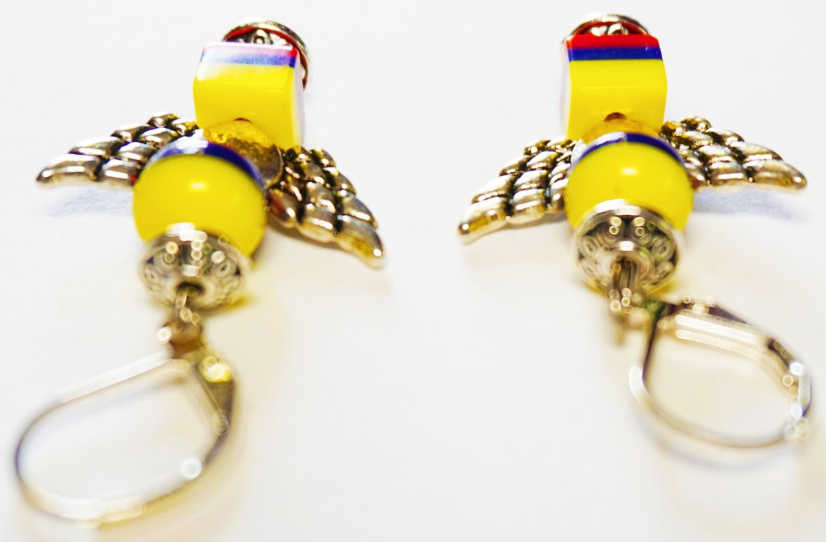 Colombian Angel Earrings, Tricolor Beaded Jewelry