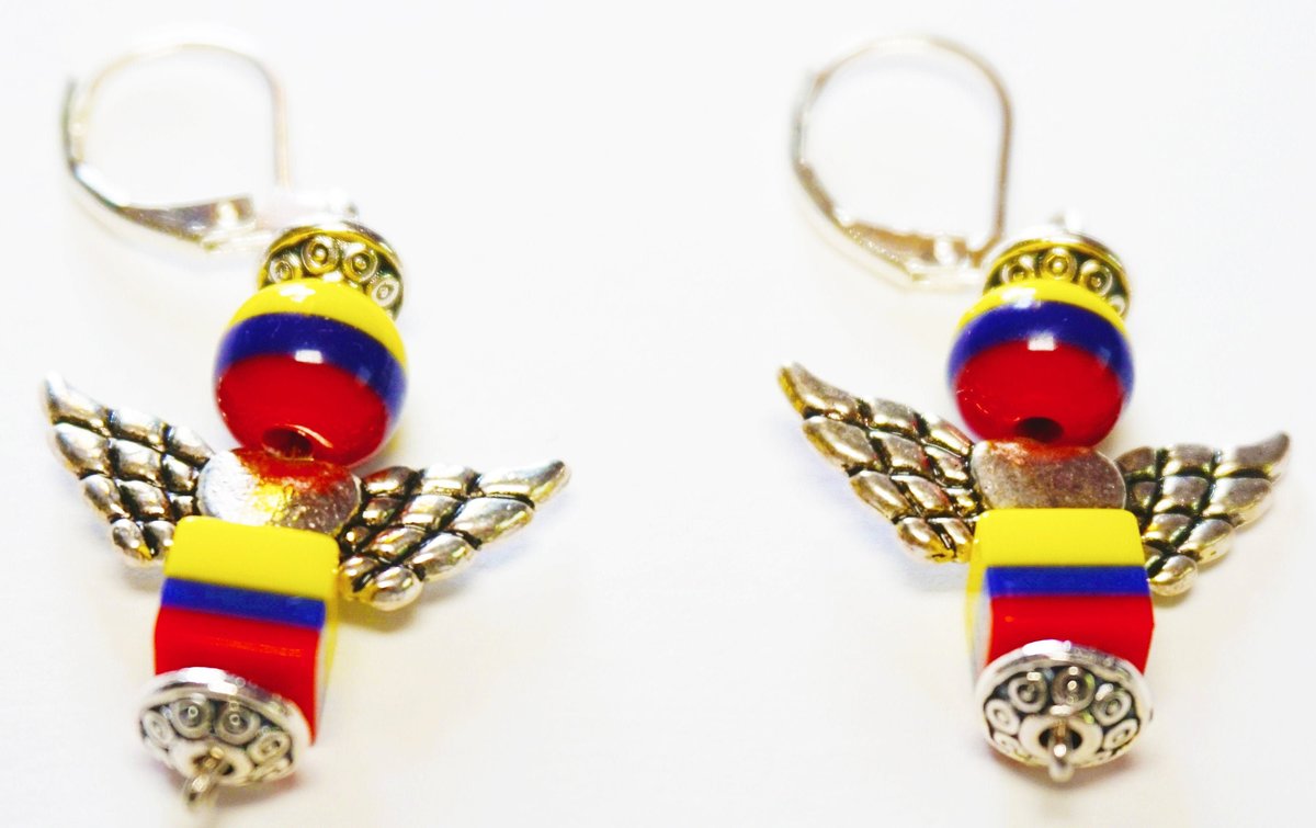 Colombian Angel Earrings, Tricolor Beaded Jewelry