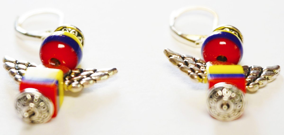 Colombian Angel Earrings, Tricolor Beaded Jewelry