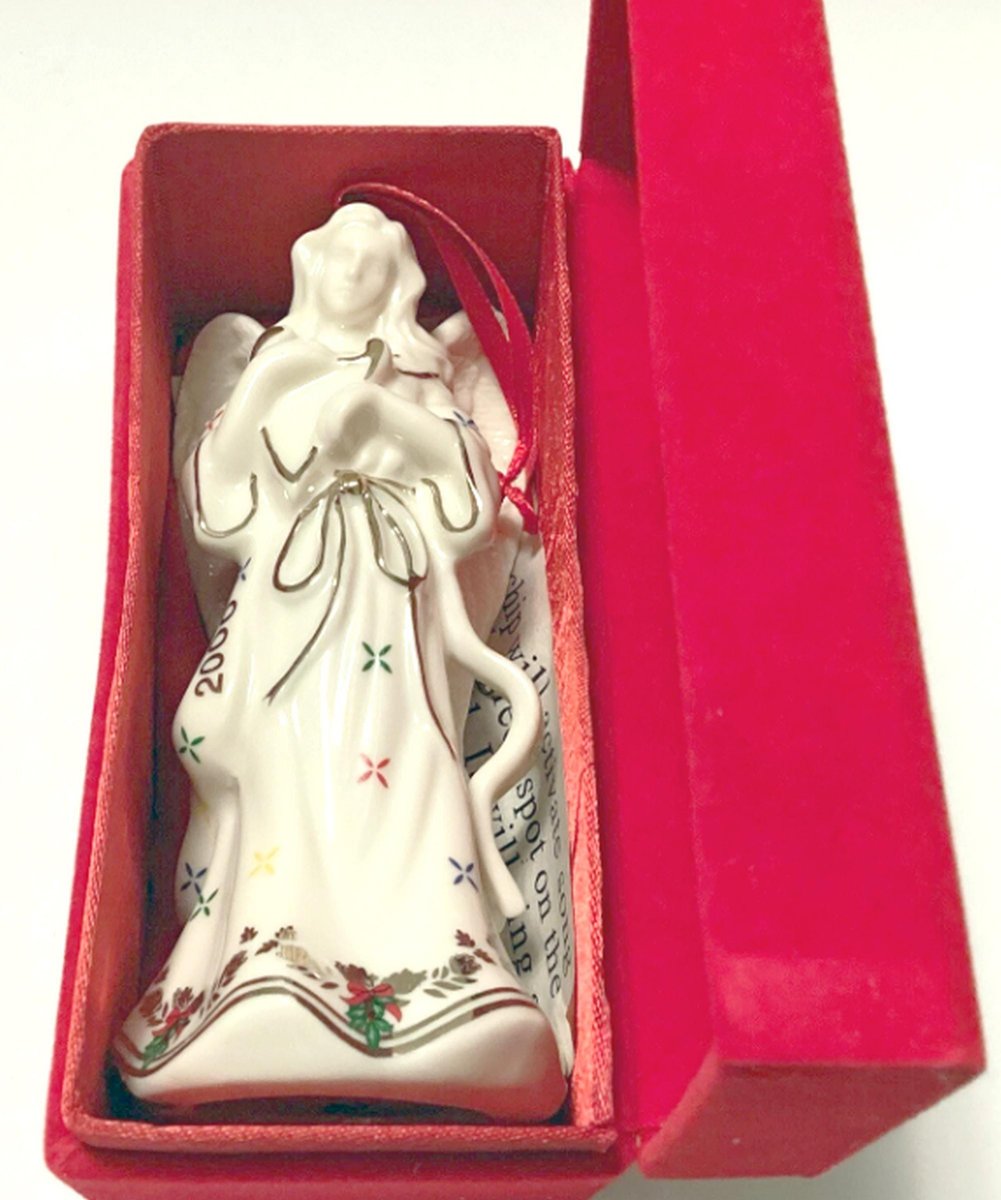 Vintage Set 2000 Madison Avenue Porcelain Two Angels Christmas Ornament In Keepsake Box