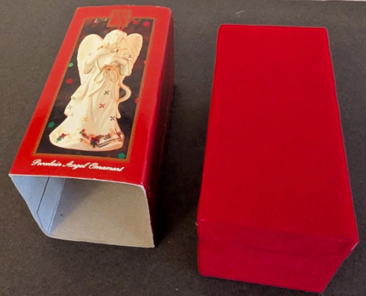 Vintage Set 2000 Madison Avenue Porcelain Two Angels Christmas Ornament In Keepsake Box