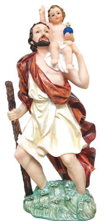 St. St. Christopher Beautiful Statue, Antique Style, 13 Inch Resin Figure