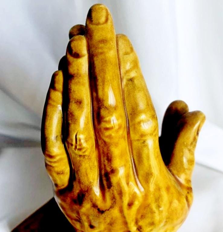 Vintage 90's Exquisite Ceramic Atlantic Mold Sculpture of Praying Hands