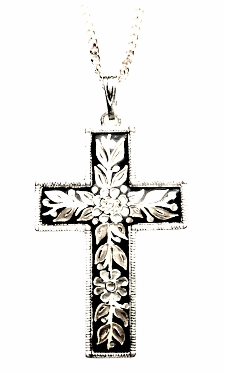 Vintage 1960s Toledo Damascene Cross Pendant – Silver Filled Floral Design