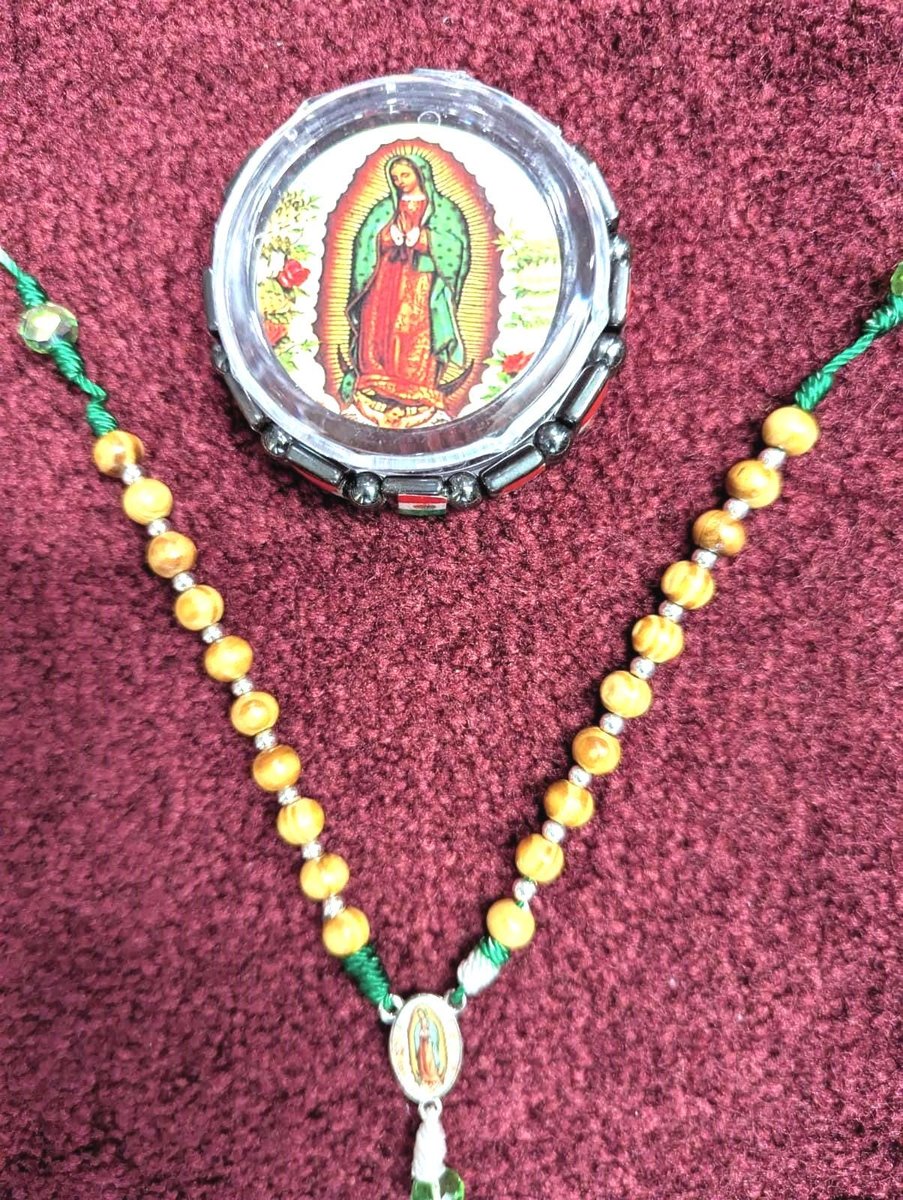 Virgen Guadalupe Rosary Set: Handmade Catholic Bracelet, Mexican Flag Case, Empress of the Americas