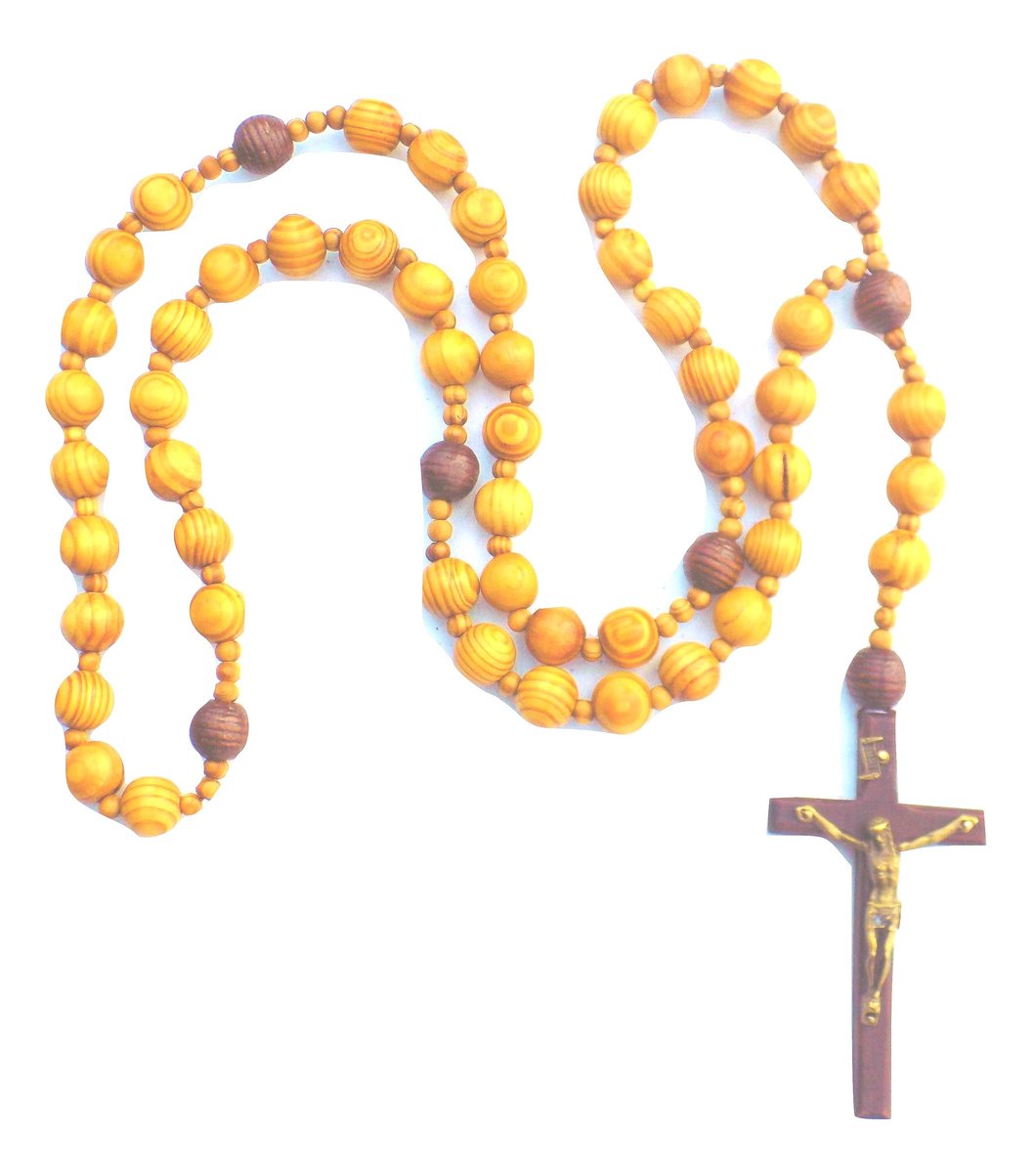 Large Handmade Wood Rosary, Natural Beads, Jesus Cross Wall Hanging
