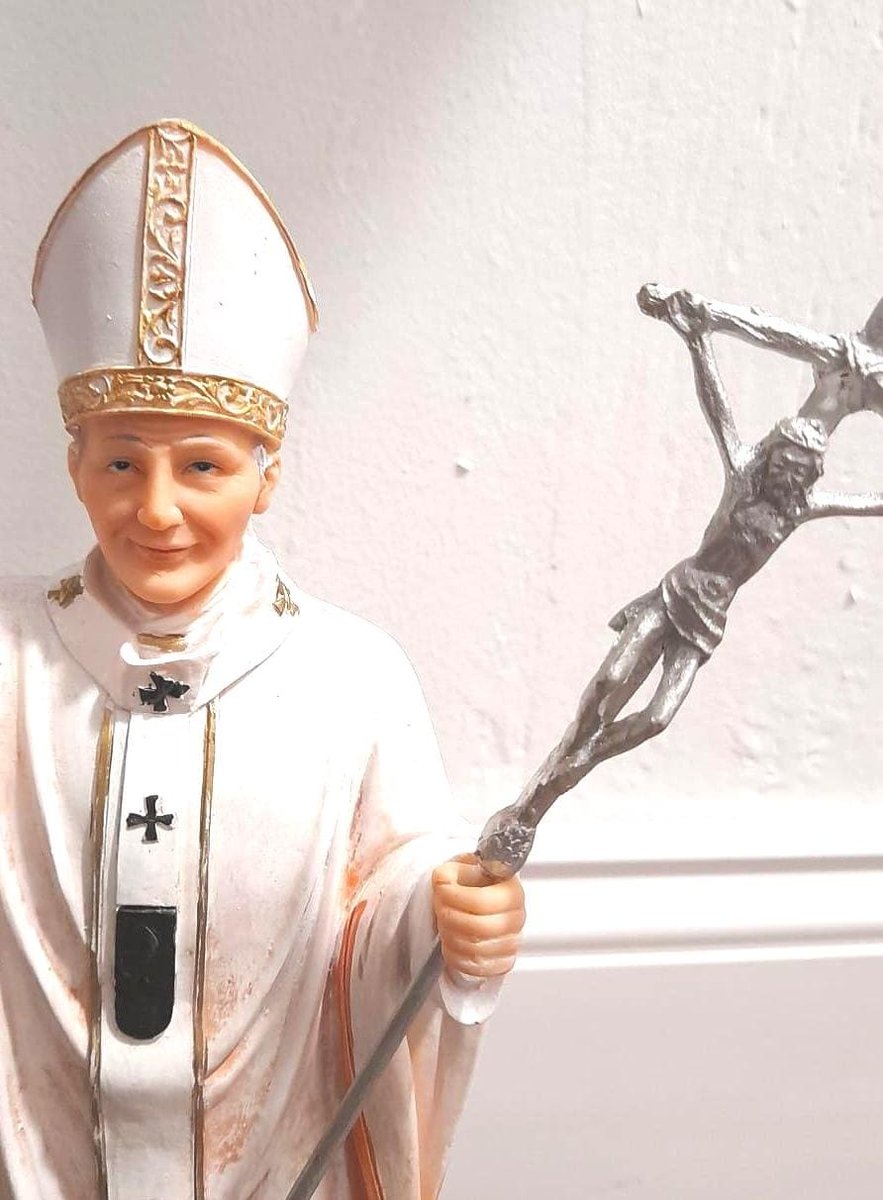 Saint John Paul II Resin Figure, Catholic Pope Statue, Christian Home Decoration (13 Inch)