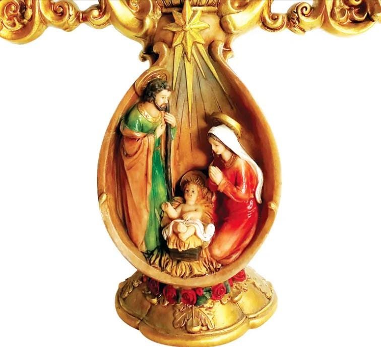 French Style Holy Family Candle 13.8"   Beautiful Protection Statue for All Families and Homes