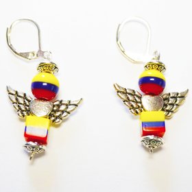 Colombian Angel Earrings, Tricolor Beaded Jewelry