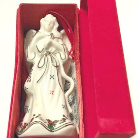 Vintage Set 2000 Madison Avenue Porcelain Two Angels Christmas Ornament In Keepsake Box