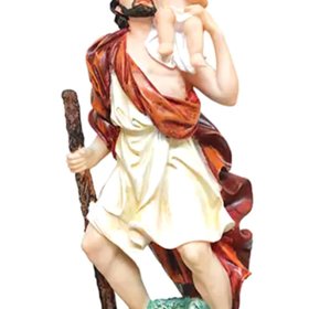 St. St. Christopher Beautiful Statue, Antique Style, 13 Inch Resin Figure