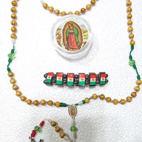 Virgen Guadalupe Rosary Set: Handmade Catholic Bracelet, Mexican Flag Case, Empress of the Americas